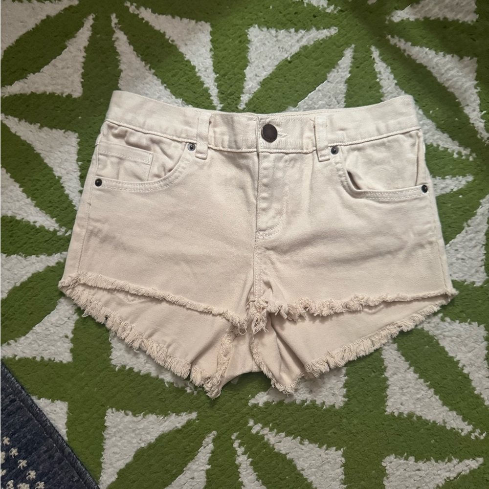 O'Neill Cream Jean Shorts Frayed Hem Casual